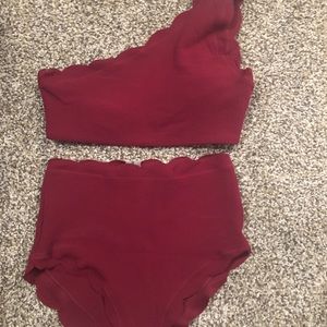 Zaful scalloped high waist one shoulder bikini